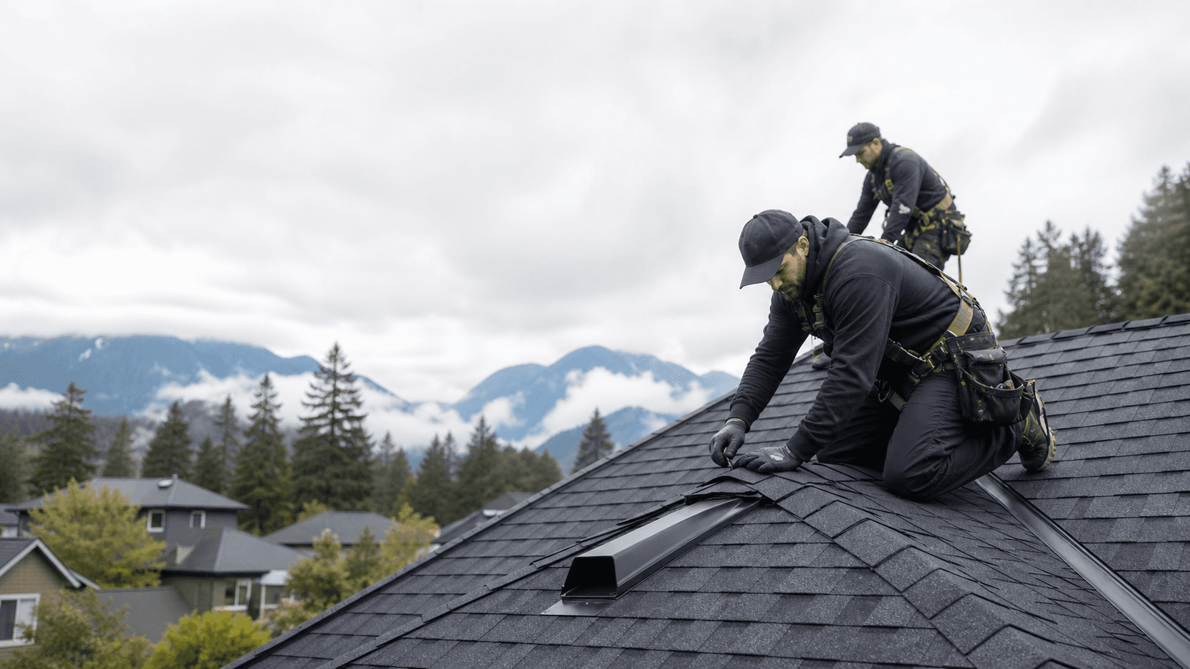 Roofing crew working on a Vancouver residential roof
